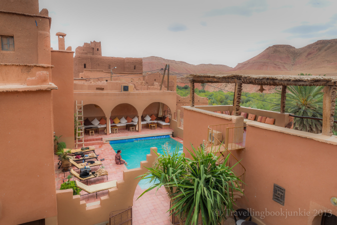 Relaxing by the pool at Kasbah Ellouze, Morocco