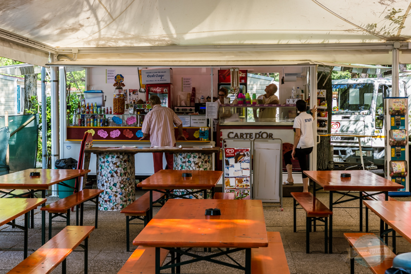 one of the many bar areas at camping ca savio in Venice Italy