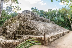 The Pok-ta-Pok ball court in Coba, Mexico