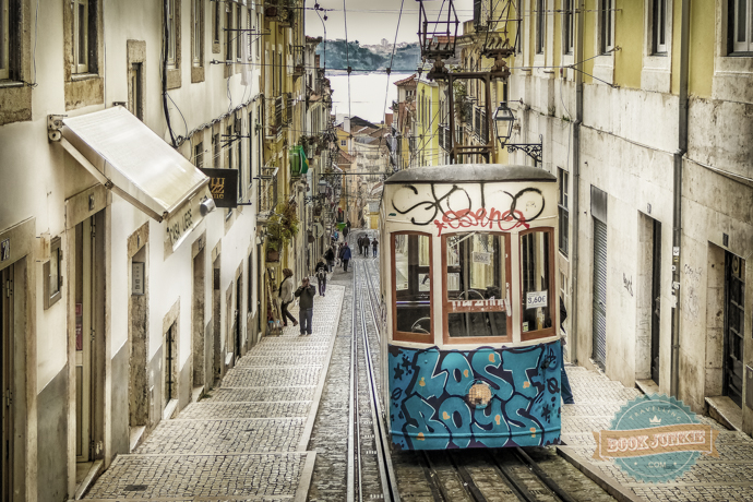 The Bica Funicular in Lisbon overlooking the Tagus River