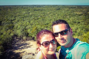 Us on the top of Nohoch Mul in Coba Mexico