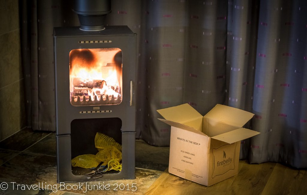 Log burning stove in the golden oak, thorpe forest, forest holidays, norfolk uk