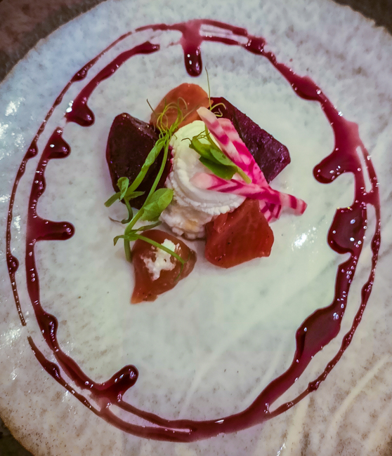 Beetroot salad starter at The Angel in Bury St Edmunds