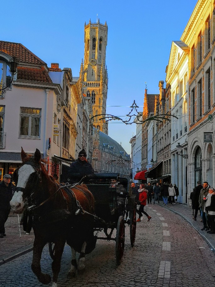 Bruges in Beligium still has the tradition horse and carriage for tourists to use.