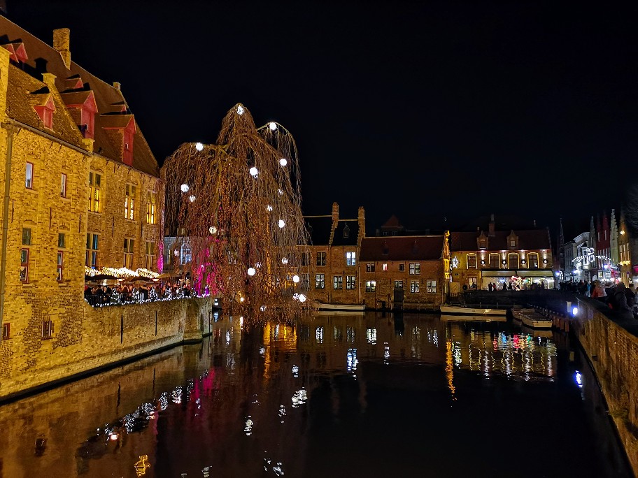 Bruges, Belgium canals at night.