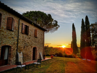 The sunset over the Chianti hills in Tuscany Italy