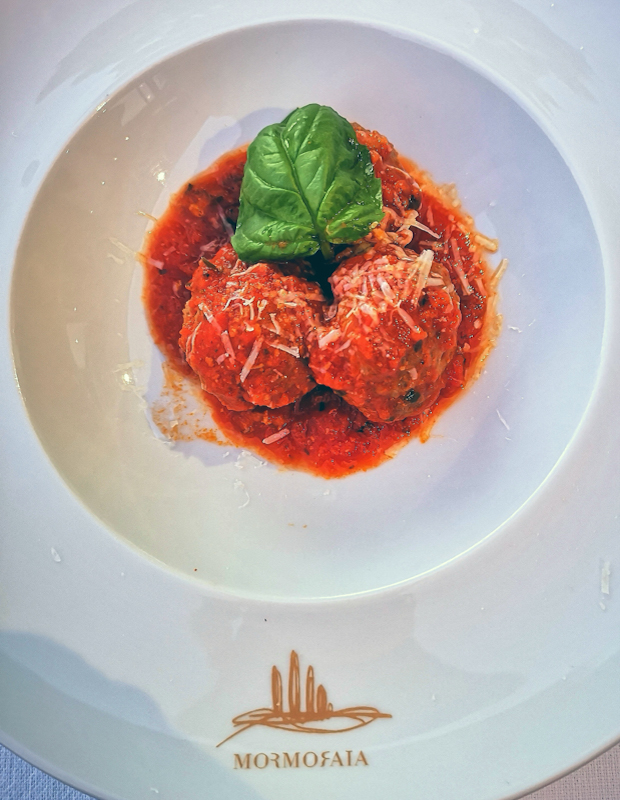 Meatballs at the restaurant in Tuscany. A homemade affair.