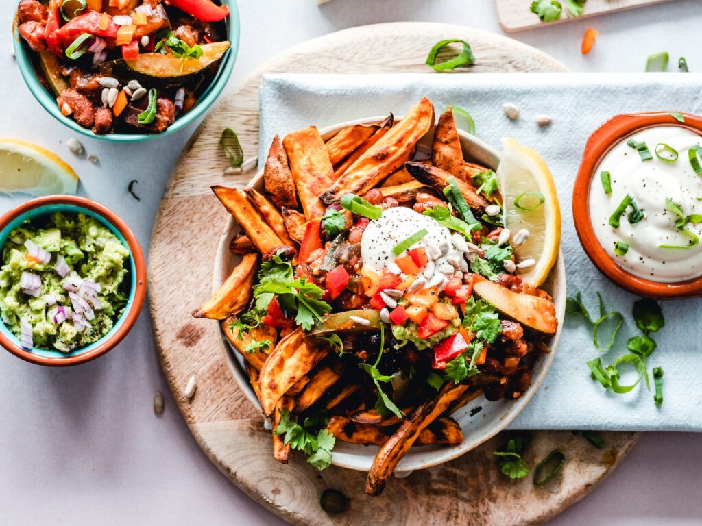A bowl of plant-based foods, bursting with colour and goodness.
