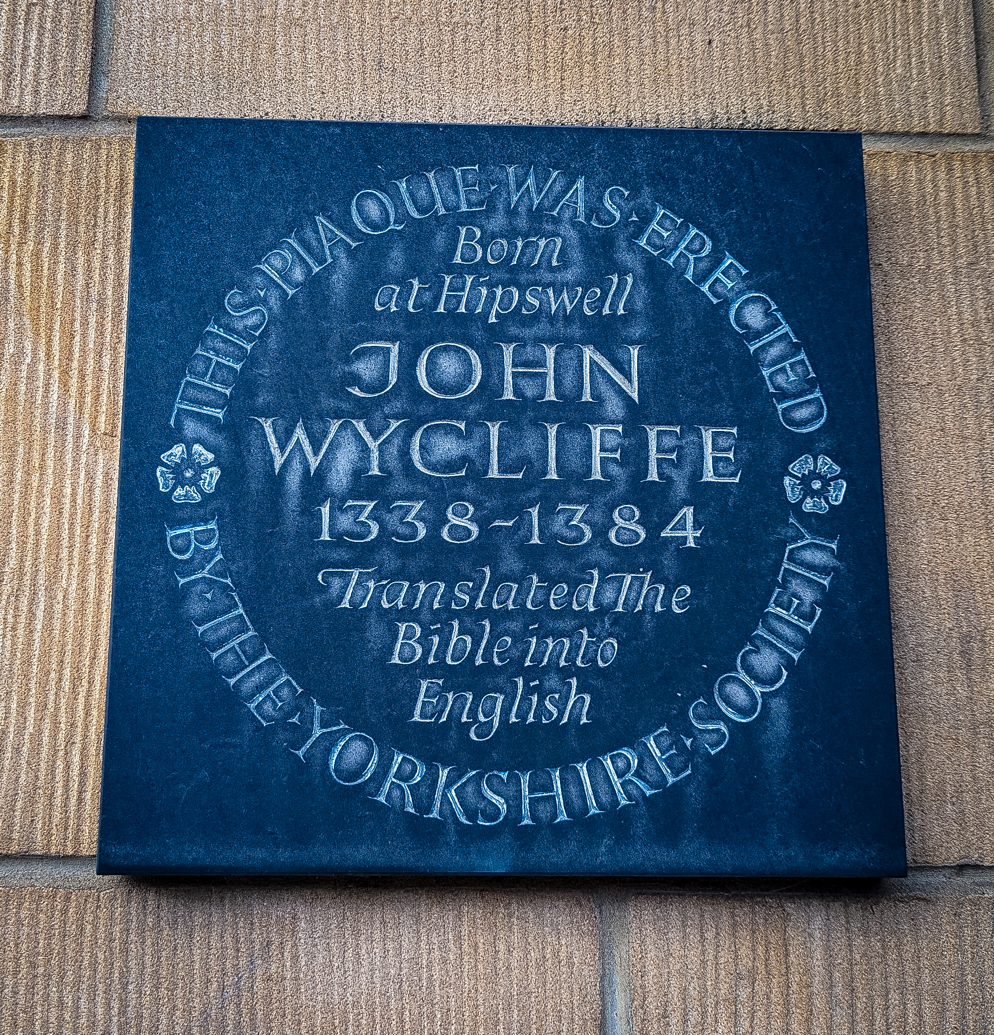 A plaque dedicated to John Wycliffe, translator of the Bible in Richmond North Yorkshire