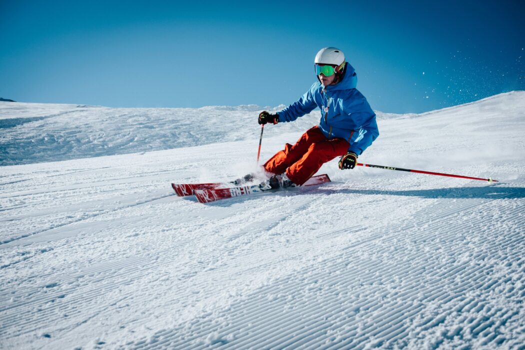A person on skis on the mountain