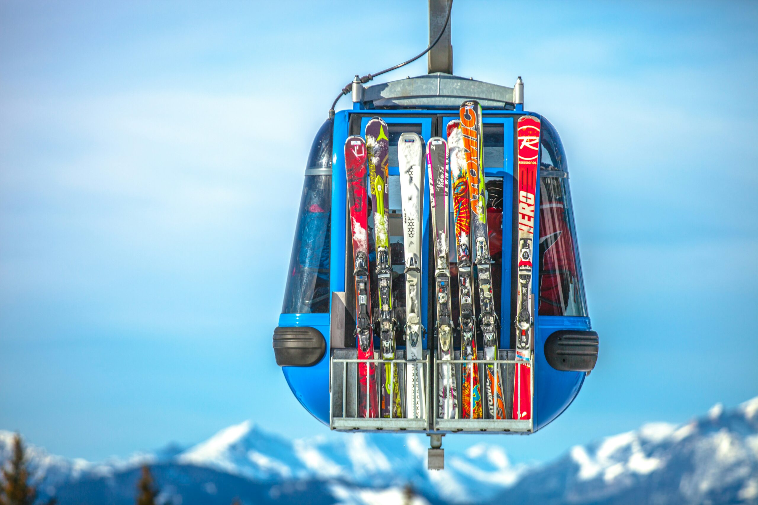 Cable car full of skis