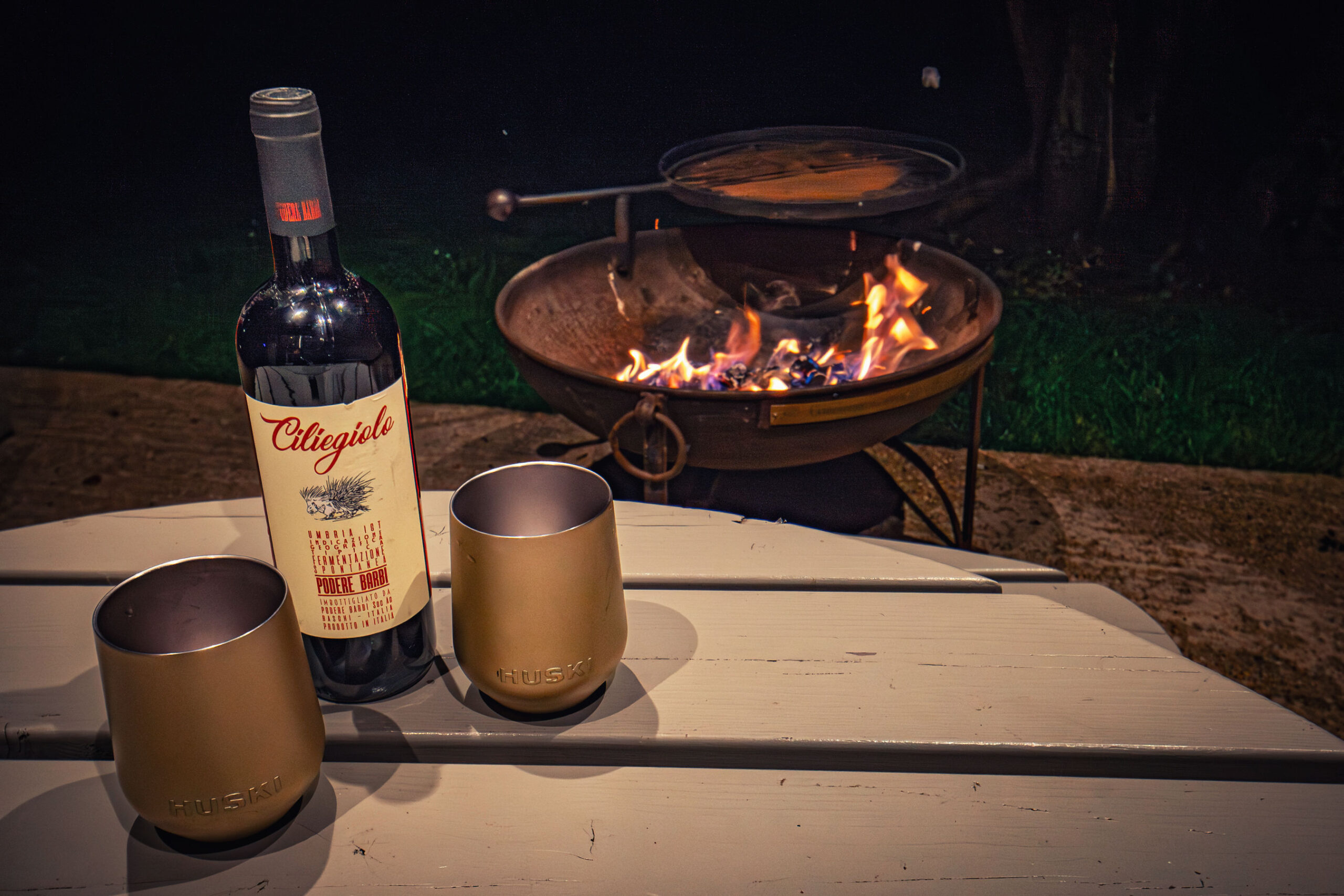 Enjoying the firepit from our cabin