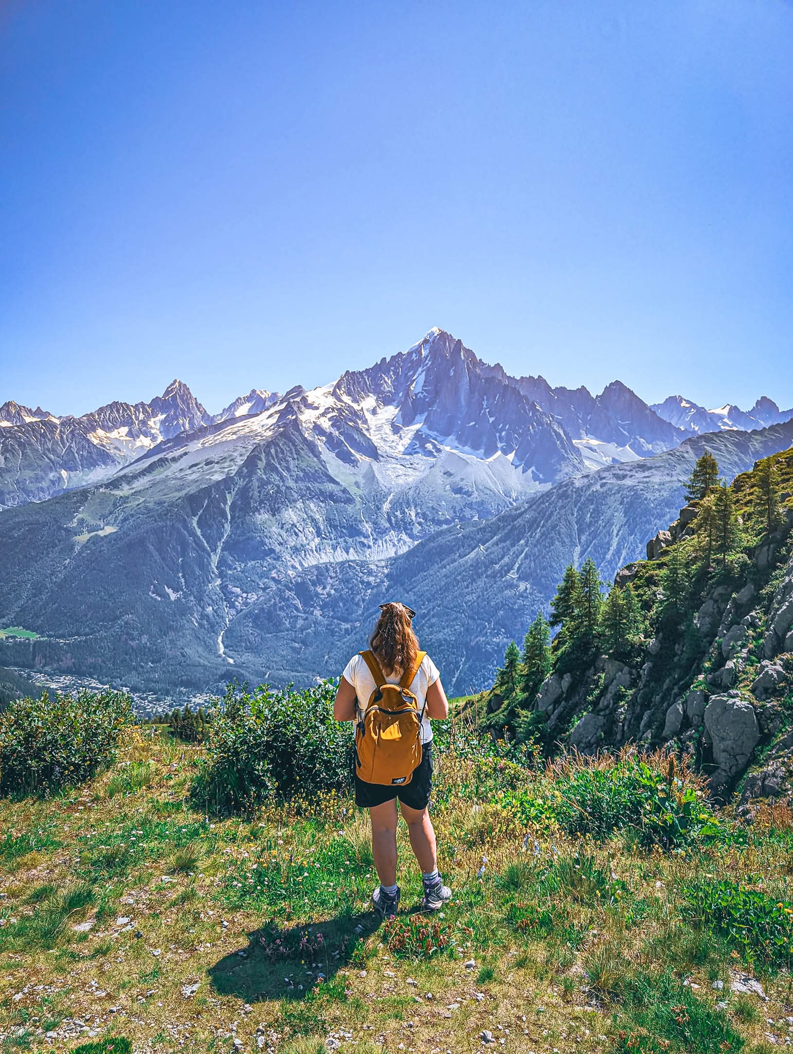 Hiking trails all across Chamonix looking back over Mont Blanc